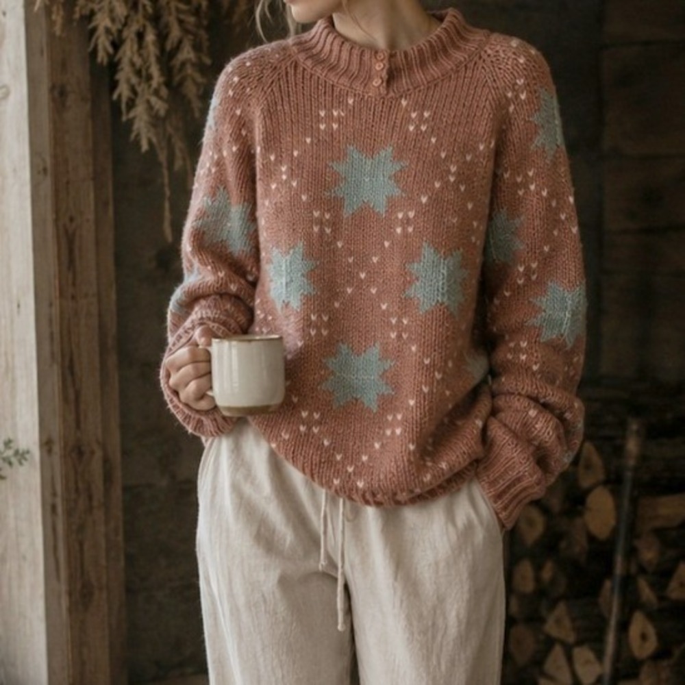 Vintageβ 1980s Chunky Knit Sweater Pink Large Grandmacore Cozy Scandi Cabincore